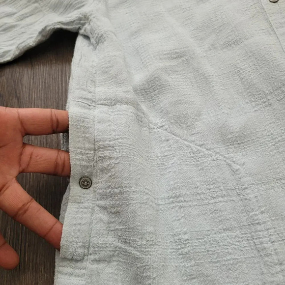 Wrap London Women's Button-Up Tunic Top Size 2 Blue Linen Long Sleeves V-Neck - Picture 8 of 10